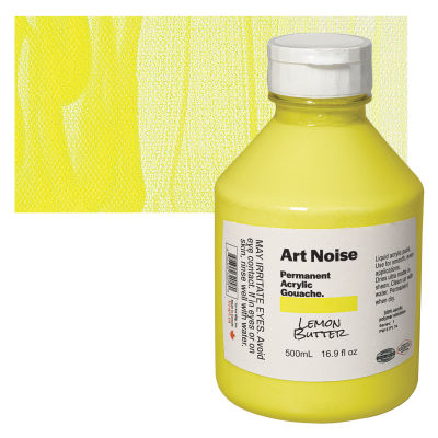 Tri-Art Art Noise Permanent Acrylic Gouache - Lemon Butter, 500 ml, Bottle with Swatch