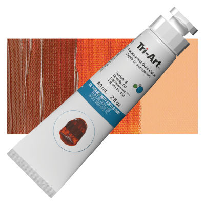 Tri-Art High Viscosity Artist Acrylic - Transparent Gold Oxide, 60 ml tube with swatch