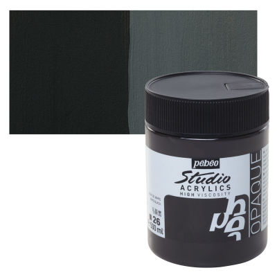 Pebeo High Viscosity Acrylics - Mars Black, 500 ml, Swatch with Jar