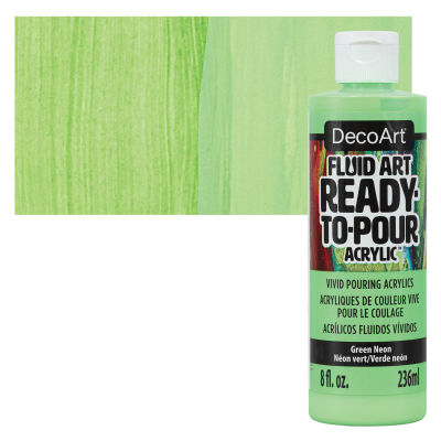 DecoArt Fluid Art Ready-To-Pour Acrylic - Neon Green, 8 oz Bottle with swatch