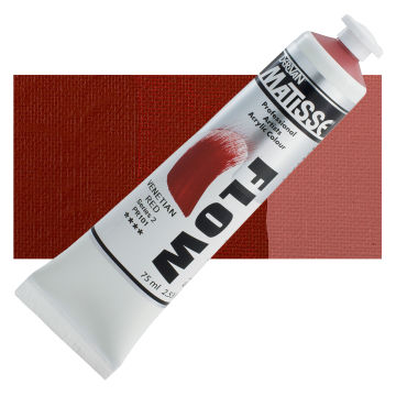 Matisse Flow Acrylic Venetian Red, 75 ml tube and swatch