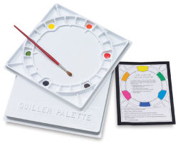 Quiller Color Wheel Palette - Top view of palette on cover with Instruction Guide adjacent