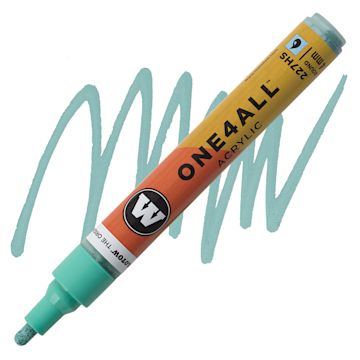 Open in modal - Molotow One4All Acrylic Marker - 4 mm Tip, Lagoon Blue Pastel, Bullet Tip marker and swatch