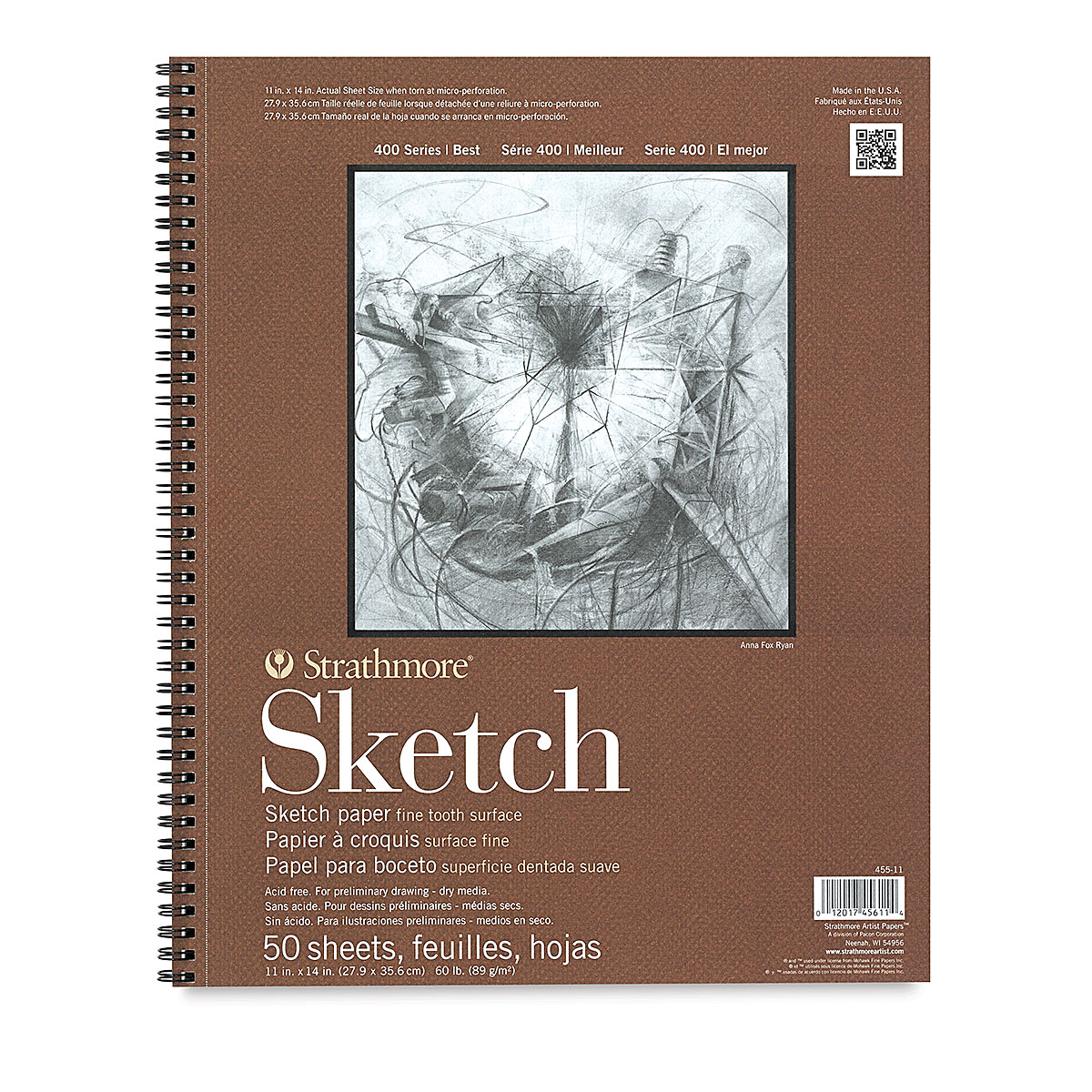 11x14 Wire Bound Strathmore 455-11 400 Series Sketch Pad 50 Sheets 