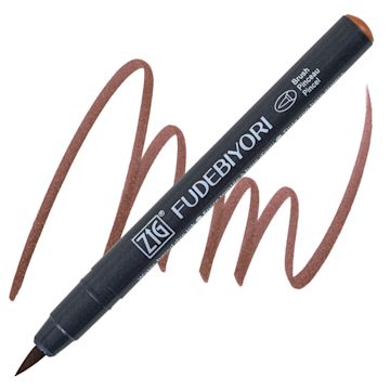 Open in modal - Zig Fudebiyori Brush Pen - Deep Reddish Brown pen and swatch