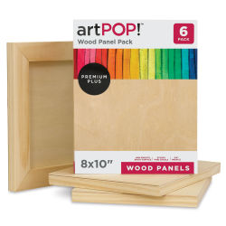 artPOP! Wood Panel Pack - 8" x 10", Pkg of 6 (In and out of packaging)