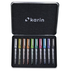 Karin DécoBrush Metallic Markers - Open package of Set of 10 showing capped markers