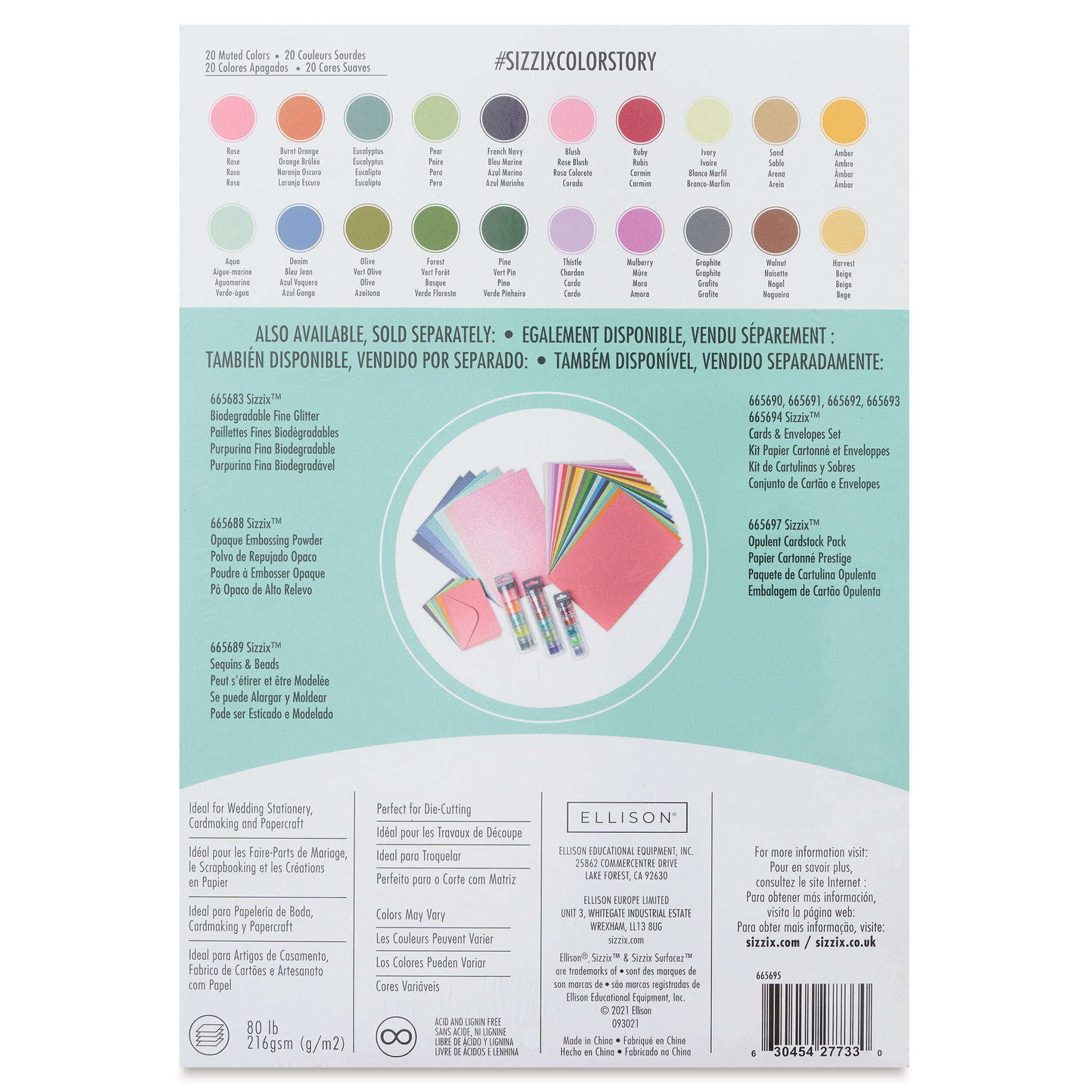 Sizzix Surfacez Cardstock - Muted Colors, Package of 80