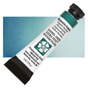 Open in modal - Daniel Smith Extra Fine Watercolor - Ultramarine Turquoise, 5 ml Tube and swatch
