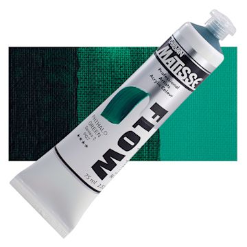 Open in modal - Matisse Flow Acrylic Paint - Phthalo Green, 75 ml tube and swatch