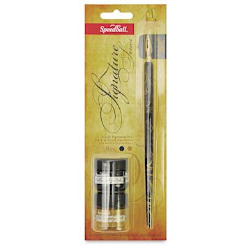 Open in modal - Speedball Signature Series Calligraphy Sets - Front of package of Black and Gold Ink Set
