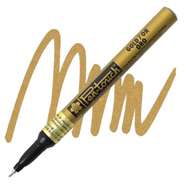 Open in modal - Sakura Pen-Touch Paint Marker - Extra Fine Tip, Gold marker and swatch