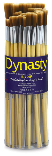 Open in modal - Dynasty Dupont Tynex Gold Nylon Acrylic Brush Canister - Flats, Long Handle, Canister of 50