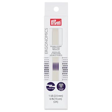 Open in modal - Prym Ergonomics Double Point Knitting Needle Set - Size 1, Set of 5, 6" - front of packaging