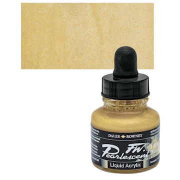 Open in modal - Daler-Rowney FW Acrylic Pearlescent Liquid Acrylic Artist's Ink - 1 oz, Bell Bronze and swatch