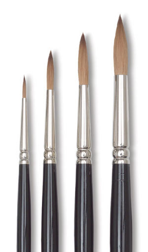 Winsor & Newton Series 7 Kolinsky Sable Brushes - closeup of 4 brushes shown