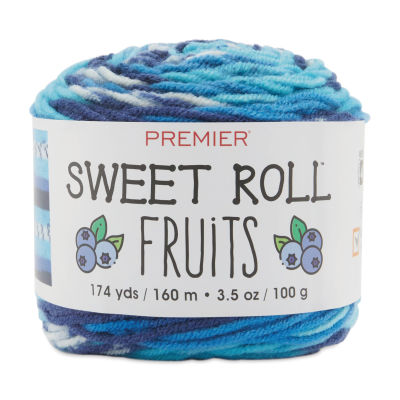 Premier Yarn Sweet Roll Fruits Yarn - Blueberry (side view with label)