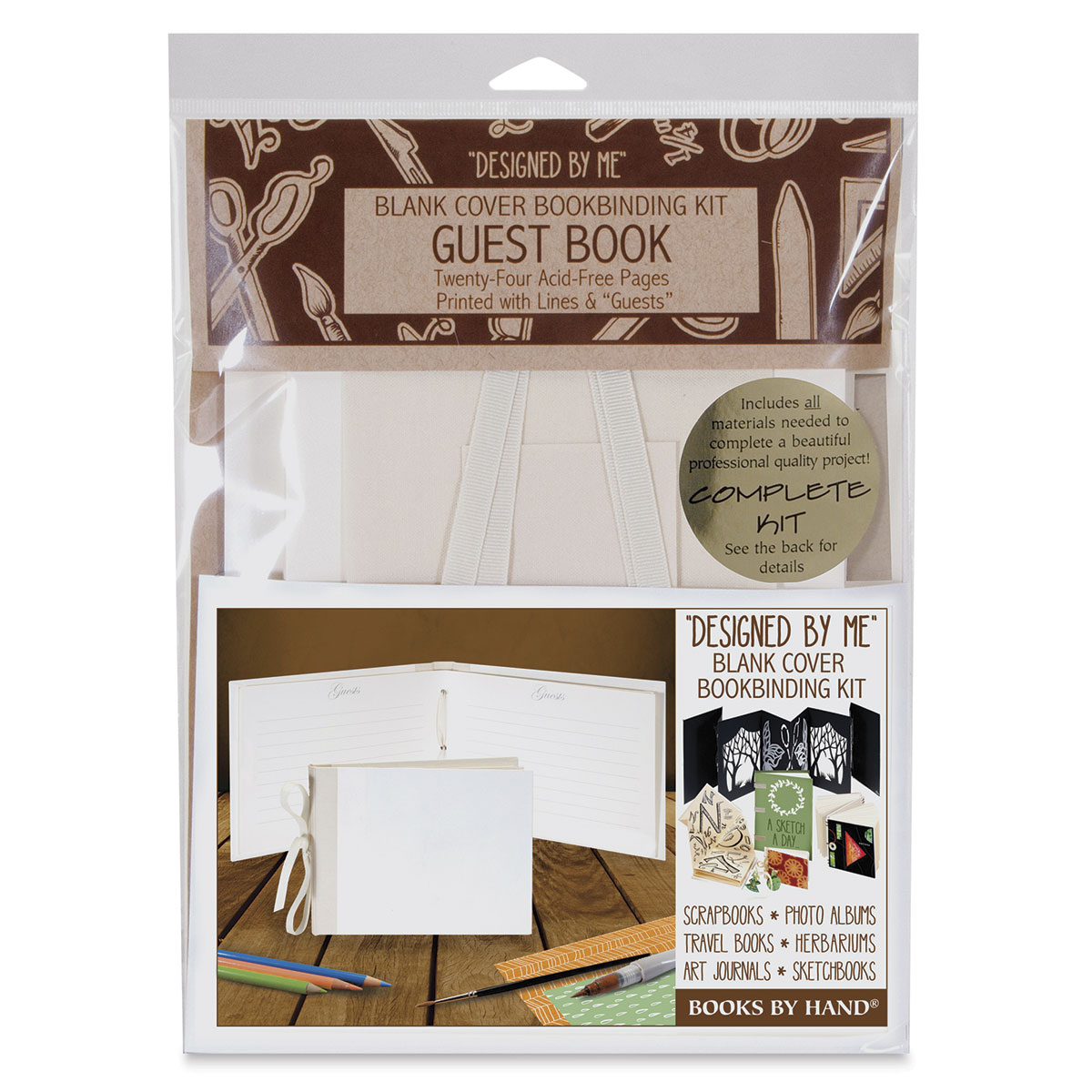 Books by Hand Designed by Me Blank Cover Bookbinding Kit Guest Book, Ivory 7x10.5