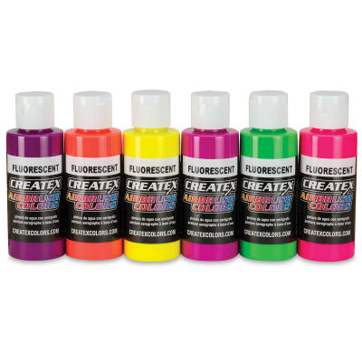 Createx Airbrush Color - 2 oz bottles, Set of 6 Flourescent Colors 