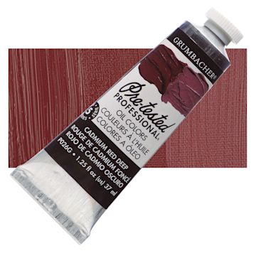 Open in modal - Grumbacher Pre-Tested Artists' Oil Color - Cadmium Red Deep, 1.25 oz tube and swatch