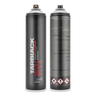 Montana Tarblack Spray Paint - Tarblack, High Pressure, 600 ml can (Front and back of spray can)
