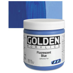 Golden Heavy Body Artist Acrylics - Fluorescent Blue, 16 oz jar