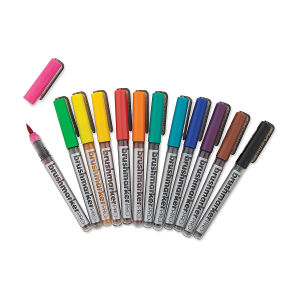 Karin Brushmarkers Pro Markers - Set of 12, Basic Colors shown fanned with one cap removed