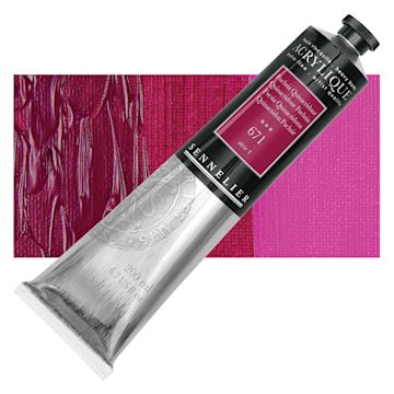 Open in modal - Sennelier Extra-Fine Artist Acrylique - Quinacridone Fuschia, 200 ml tube and swatch