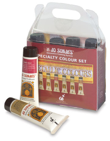 Chroma’s Jo Sonja Specialty Acrylic Paints - Metallic, Set of 6 colors, 20 ml tubes (Two tubes shown with packaging)