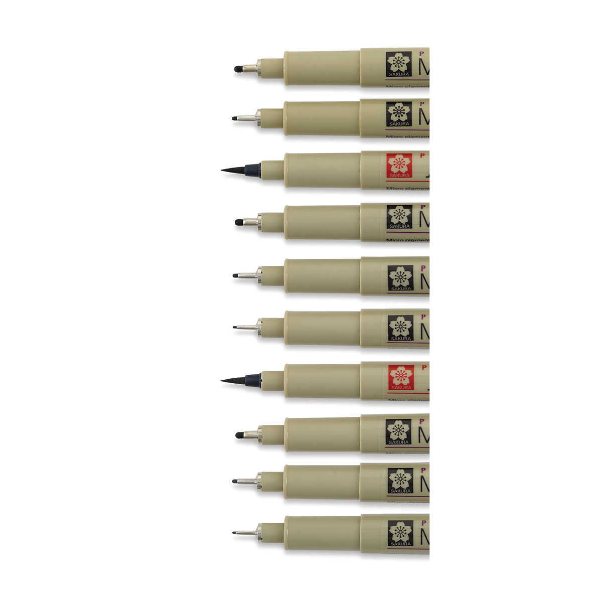 Sakura Pigma Brush Pens - Grays and Black, Brush and Micron, Set of 10