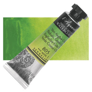 Sennelier French Artists' Watercolor - Phthalo Green Light, 10 ml, Tube with Swatch