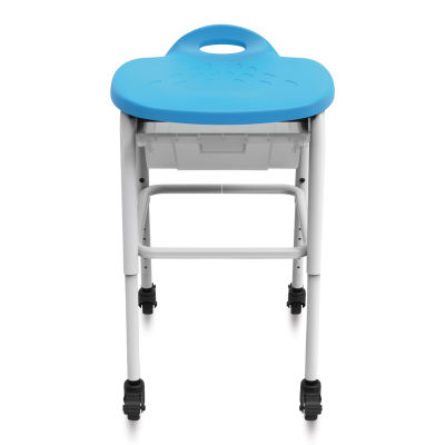 Adjustable-Height Stackable Classroom Stool with Wheels and Storage, front view. 