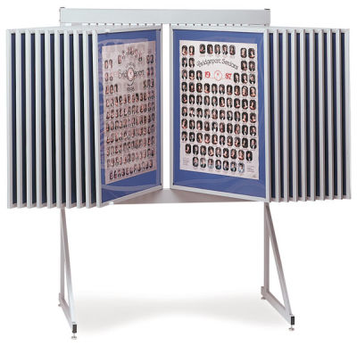 Multiplex Swinging Panel Display-20 panel floor unit in silver shown with artwork