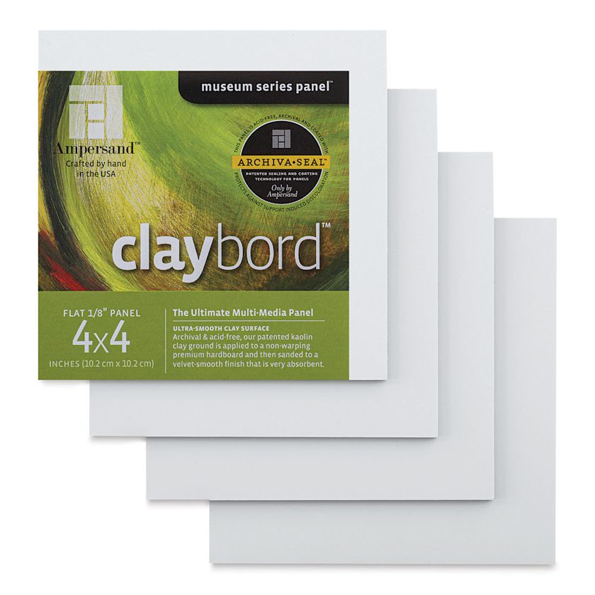 Ampersand Claybord 4" x 4", 1/8" Flat, Pkg of 4 BLICK Art Materials