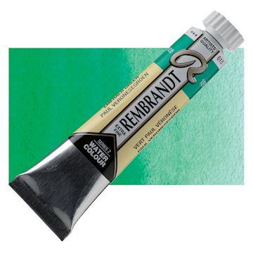Open in modal - Rembrandt Artist Watercolor - Emerald Green, 20 ml tube and swatch