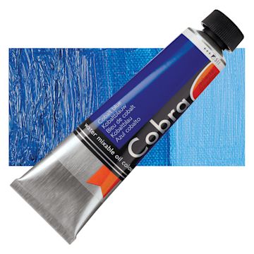 Open in modal - Royal Talens Cobra Water Mixable Oil Paint - Cobalt Blue, 40 ml tube and swatch