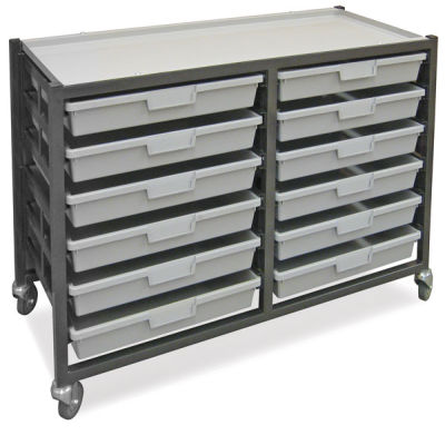 Hann Mobile Tote Tray Cart - Left Angled view of 12 Storage Tray Cart on wheels
