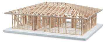 Midwest Products House Structure Kit- assembled Hip Roof kit shown at right angle
