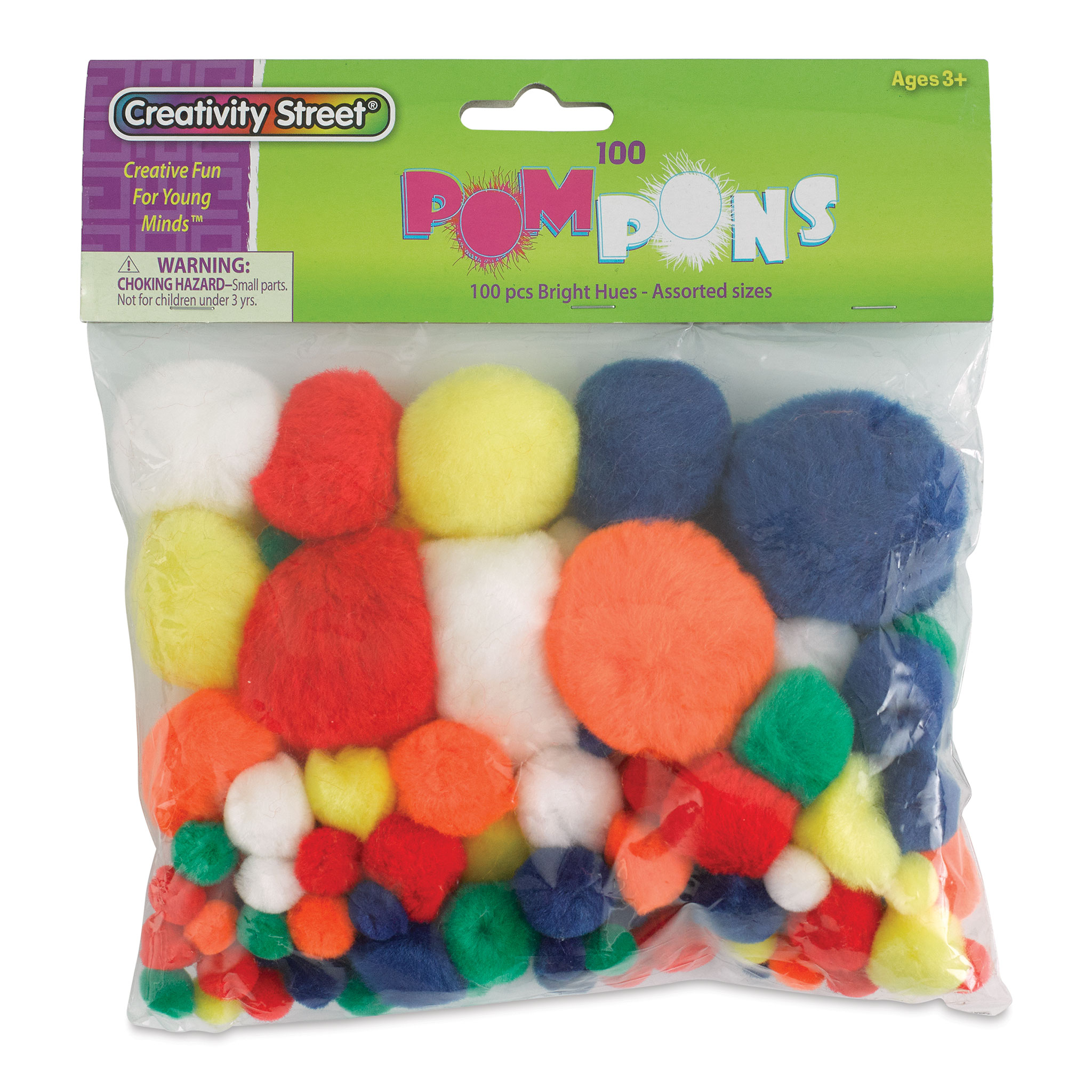 Pom Poms Bright Hues - 100 Count Assorted Sizes