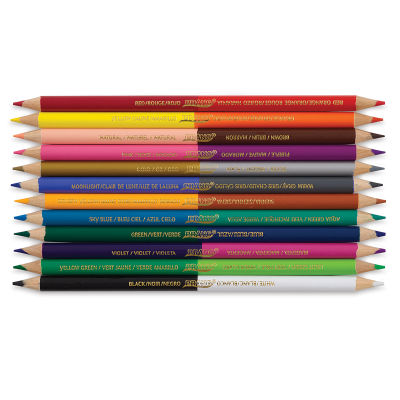 Prang Duo-Color Colored Pencils - Twelve dual tipped pencils showing 24 colors stacked horizontally