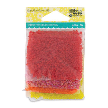 Jillibean Soup Seed Beads Packs, warm colors, Pkg of 4, inside of packaging. 