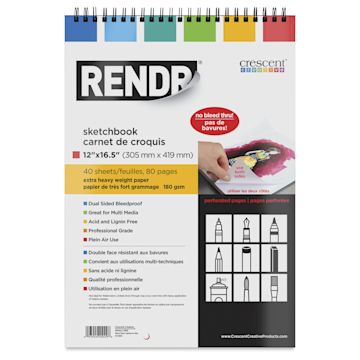 Open in modal - Crescent Rendr Wirebound Sketchbook - 12" x 16-1/2", front cover