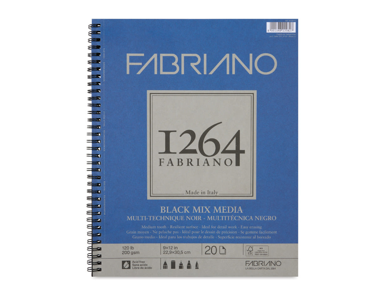 FREE! Fabriano 1264 Black Mixed Media Pad - 9" x 12" or 11" x 14", 20 sheets with purchase of one of the same size and type.