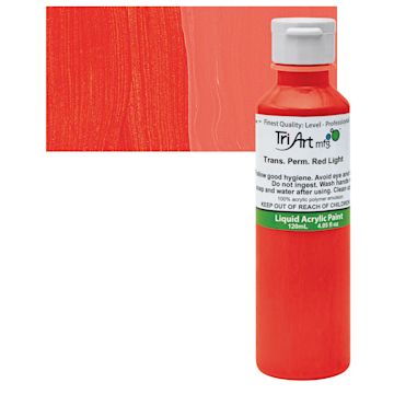 Open in modal - Tri-Art Liquid Artist Acrylic - Transparent Pyrrole Red Light, 120 ml bottle and swatch