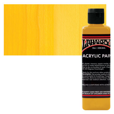 Alpha6 Alphakrylic Acrylic Paint - Dark Yellow, 8 oz (swatch and bottle)