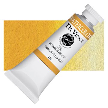 Open in modal - Da Vinci Artists' Permanent Watercolor - Cadmium Yellow Deep, 37 ml tube and swatch