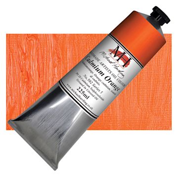 Open in modal - Michael Harding Artists Oil Paint - Cadmium Orange, 225 ml tube and swatch