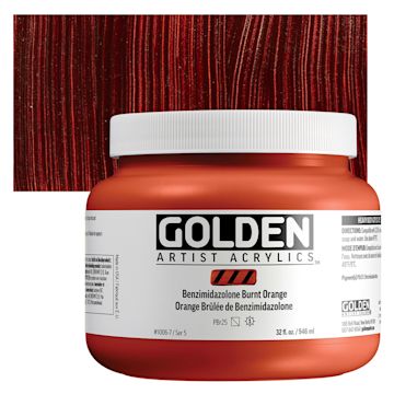Open in modal - Golden Heavy Body Acrylic Paint - Benzimidazolone Burnt Orange, 946 ml Jar and swatch