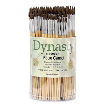 Open in modal - Dynasty Faux Camel Watercolor Canister - Front view of 144 pc Round Brush canister