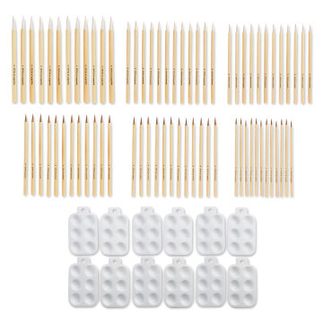 Royal & Langnickel Bamboo Brushes and Palettes Class Pack - Pkg of 72, contents laid out